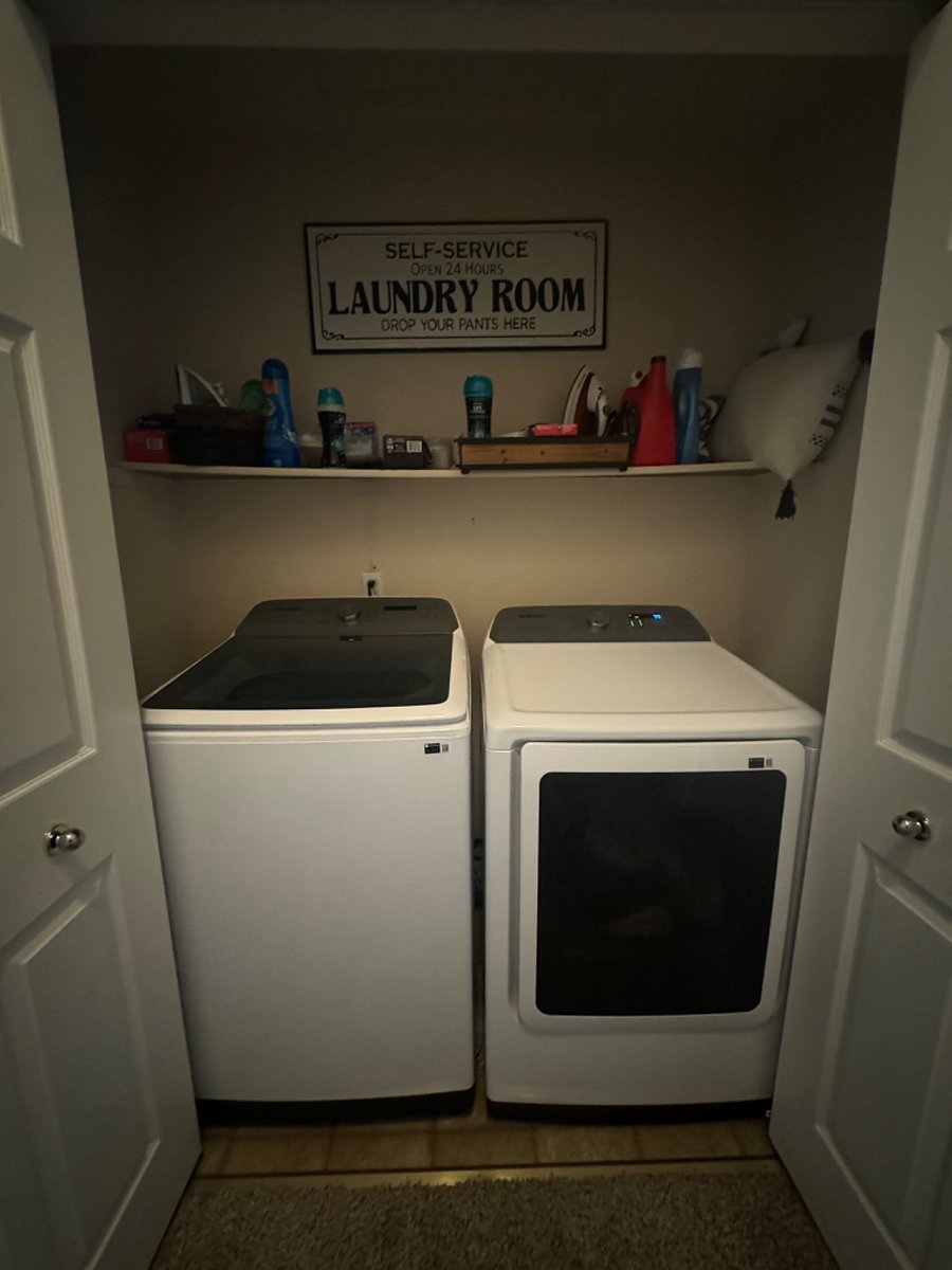 Upstairs washer and dryer. Purchased in 2024 so new and gentle on clothes!