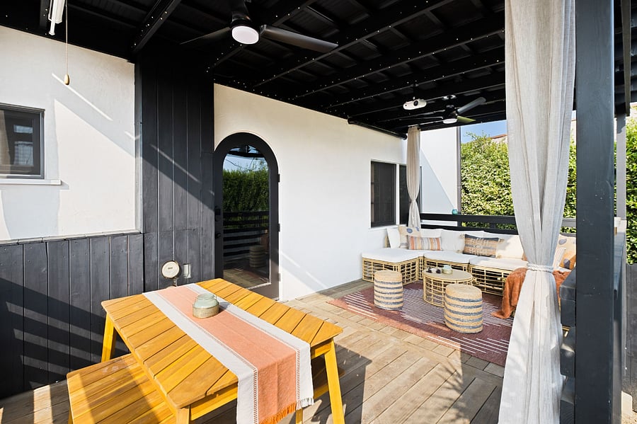 Private exterior deck off of kitchen