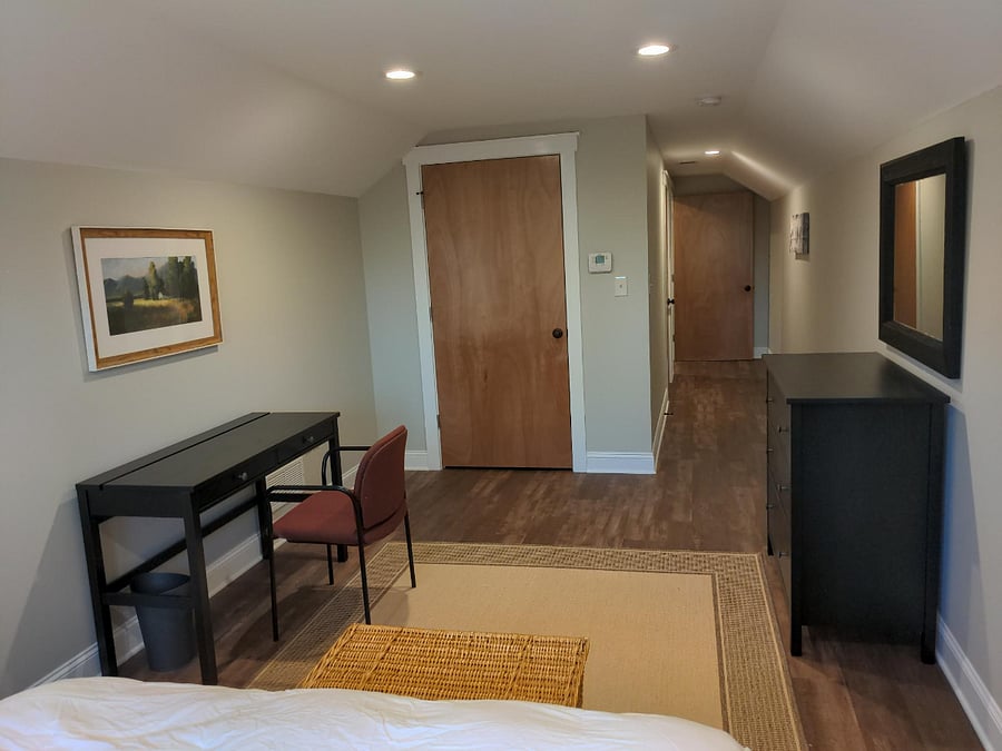 Large spare bedroom with office area and large walk in closet