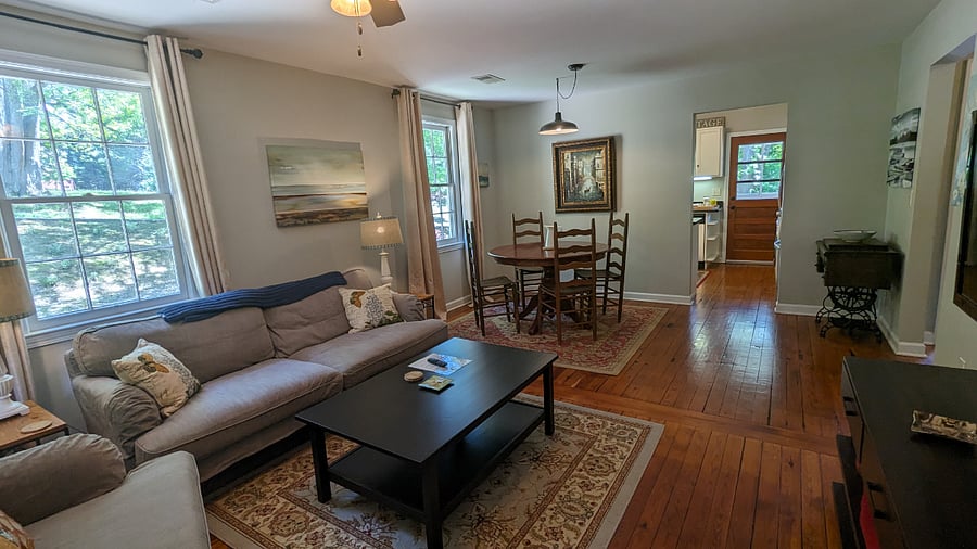 Open concept living room, dining room, kitchen
