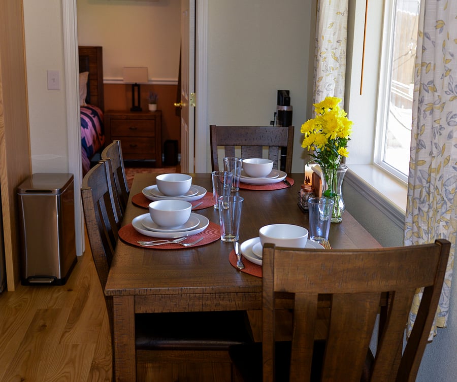Dining area looking towards the bedroom.