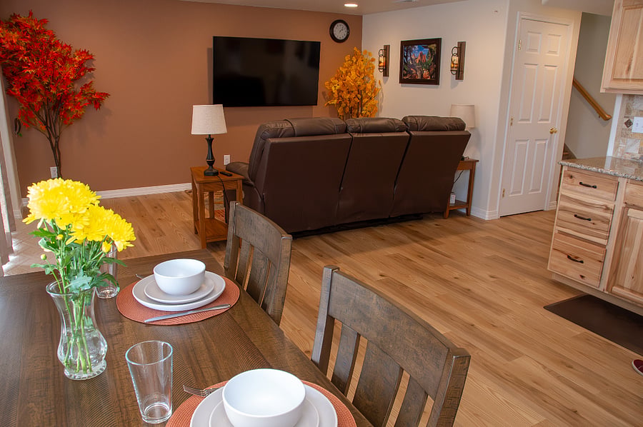 Dining area overlooking into the living room.