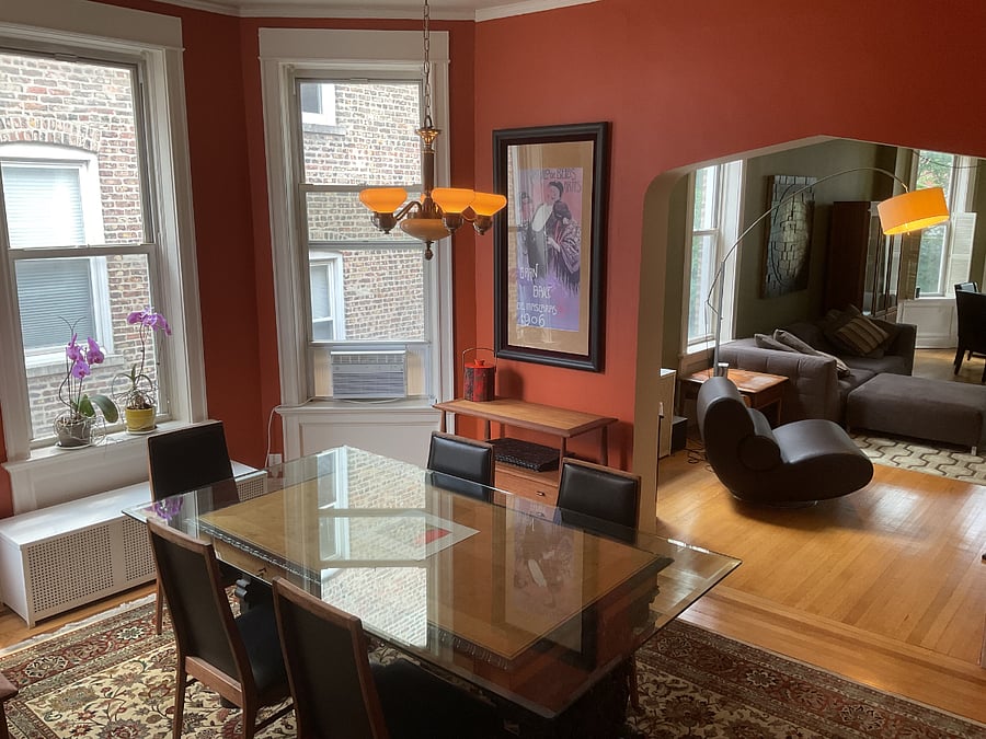 Large dining room with several windows