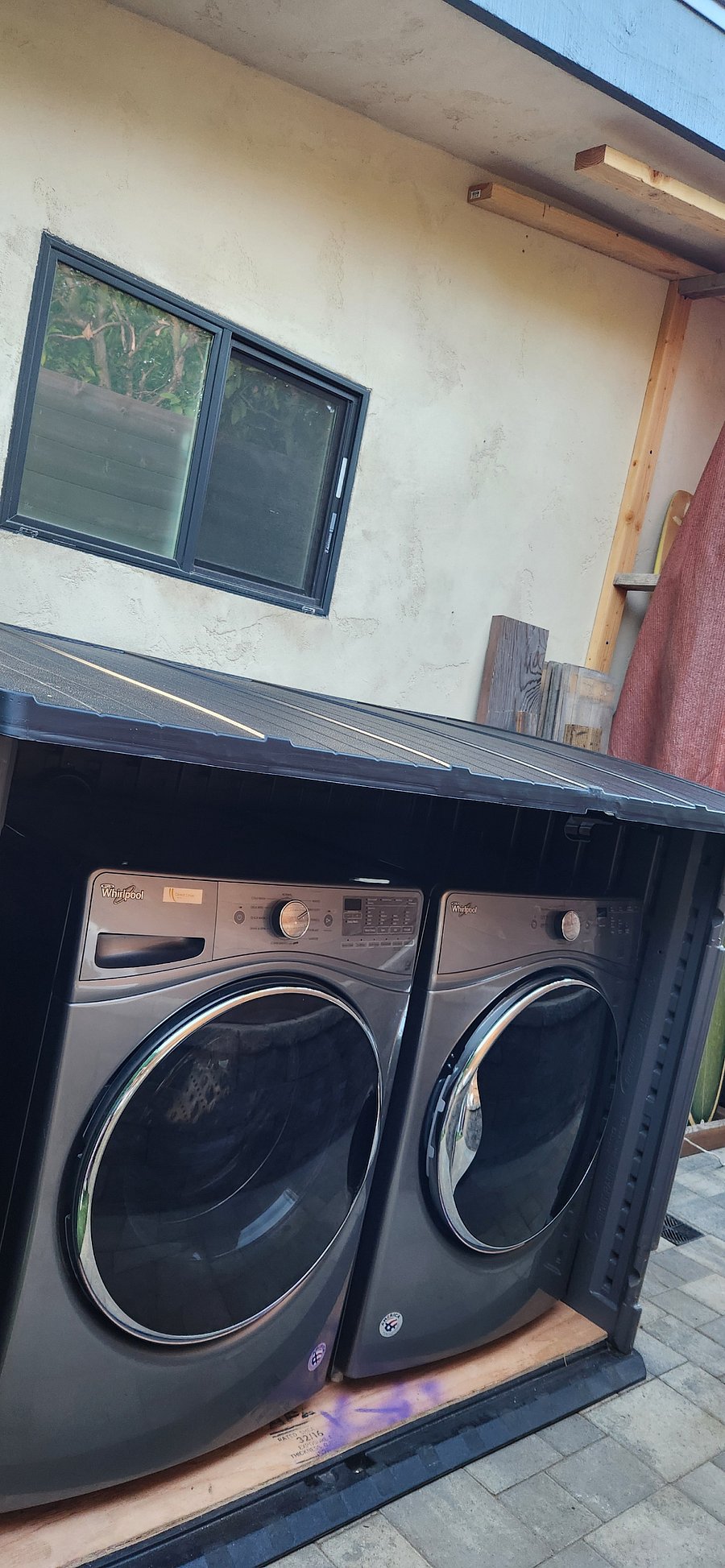 Washer and dryer are located on the side of the building and solely dedicated to you.