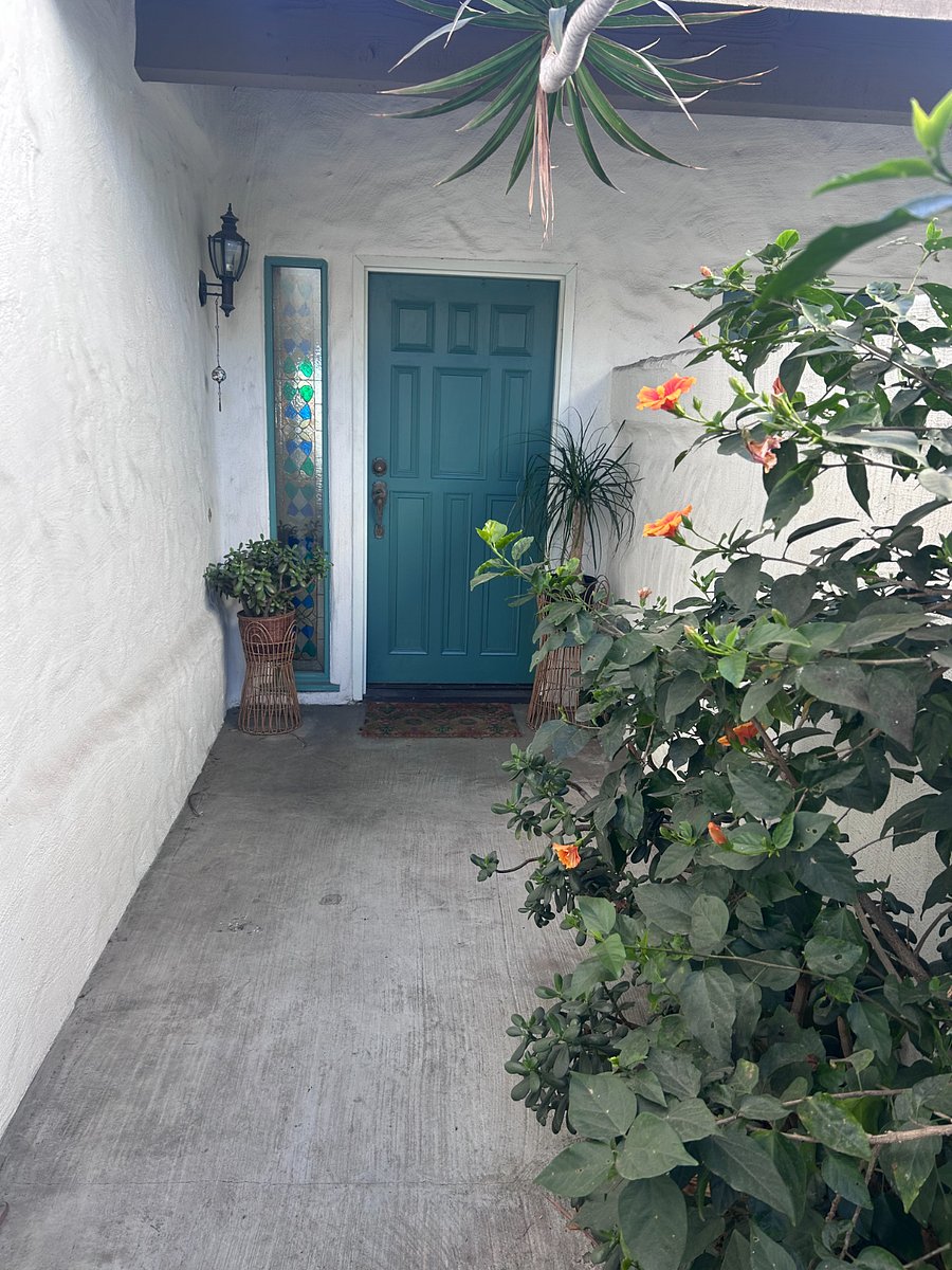 Entry with tropical plants