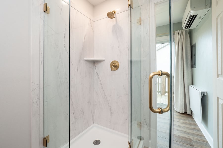 The shower is sized to allow for easy movement and comfort. Every inch of the sanctuary is designed for comfort. 