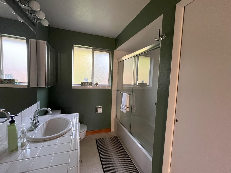 Main bathroom with tub and shower