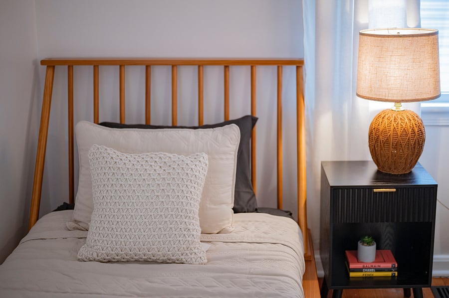 Secondary bedroom with a twin mattress equipped with brand new TV