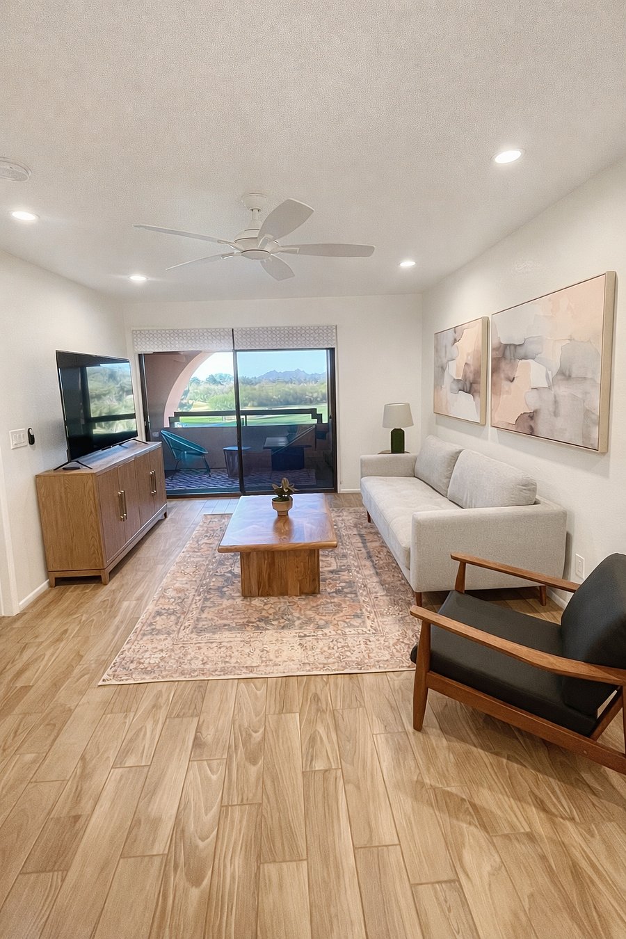 Living room with balcony views