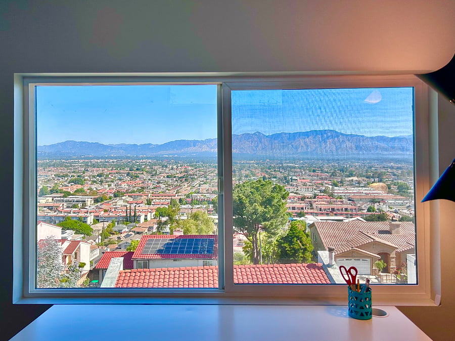 View of Sierra Nevada mountains and San Gabriel Valley from upstair loft