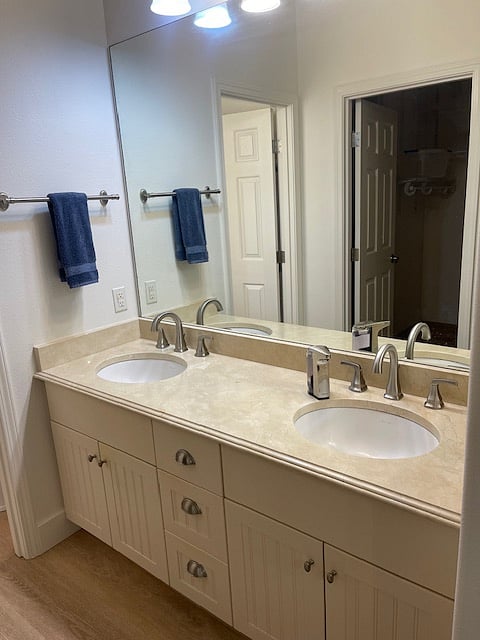 Primary double sink vanity.