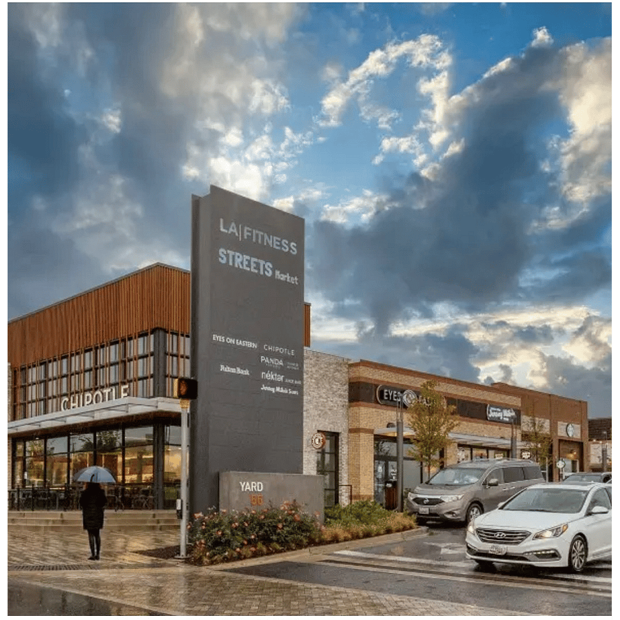 Yard 56 shopping center: Chipotle, Starbucks, LA Fitness, Streets Grocery market, Panda Express, etc.