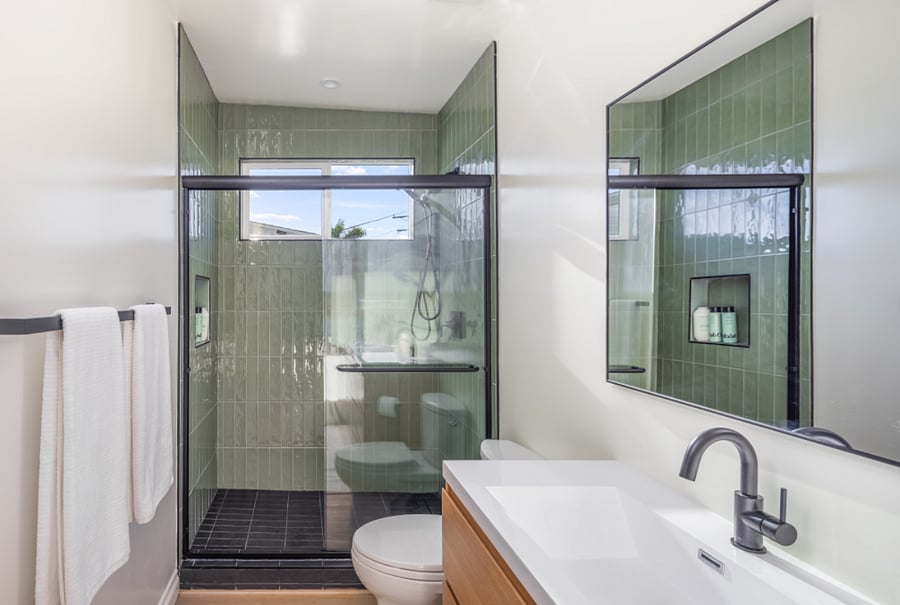 Walk in shower in primary bedroom