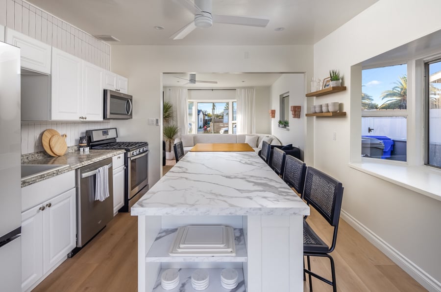 Fully stocked open kitchen