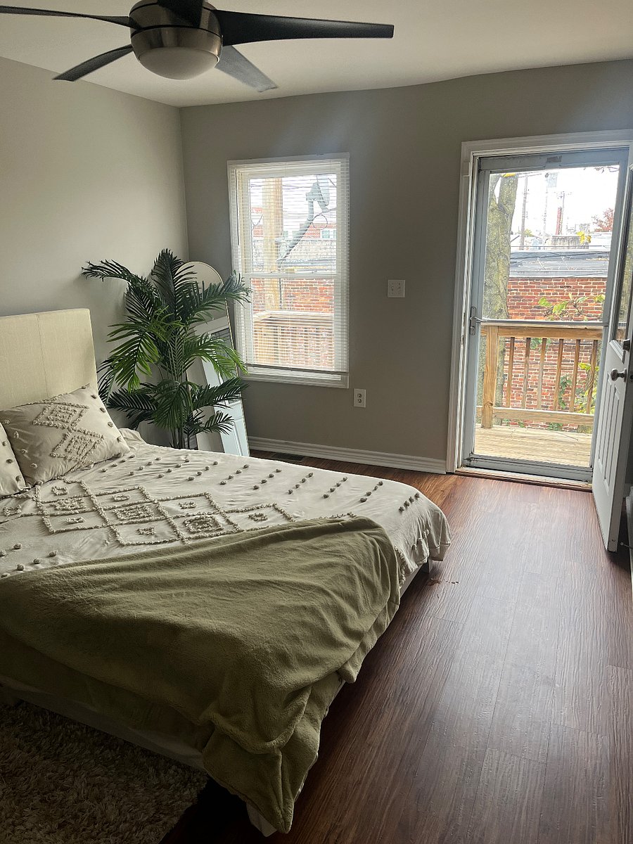 Master Bedroom - queen bed with smart tv. In-suite, master bathroom with jaccuzi-tub. Private balcony. 