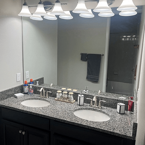 Dual sink in Jack n Jill bathroom in first bedroom