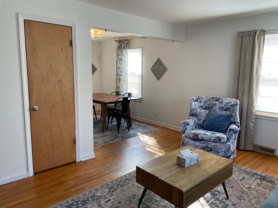 Living room with coat closet