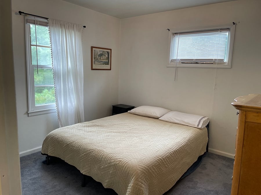 Upright dresser and queen bed