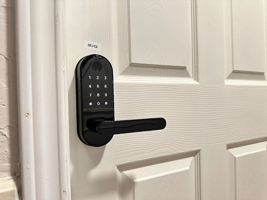Smart lock for keyless entry, offering secure and hassle-free access during your stay.