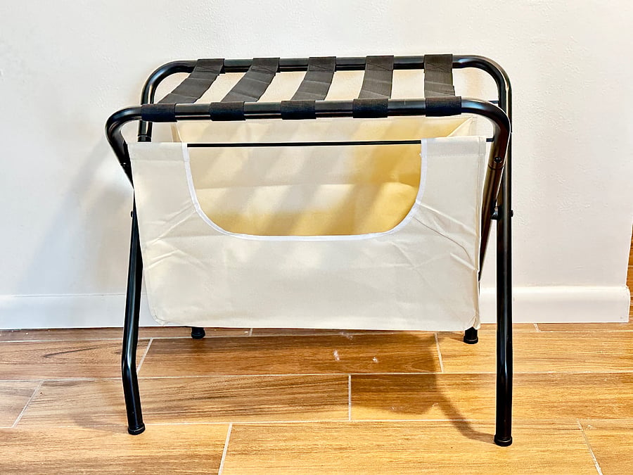Convenient foldable luggage rack for easy suitcase access and a clutter-free stay.