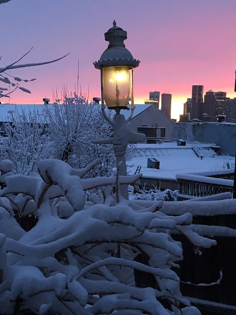 Antique gas lamp in the snow