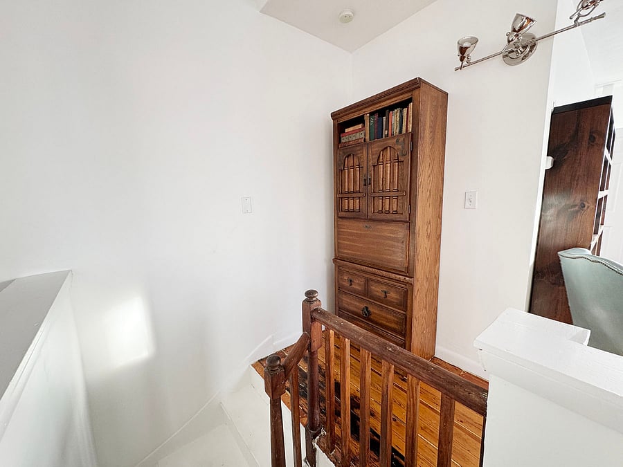 These stairs lead down to the washer and dryer.