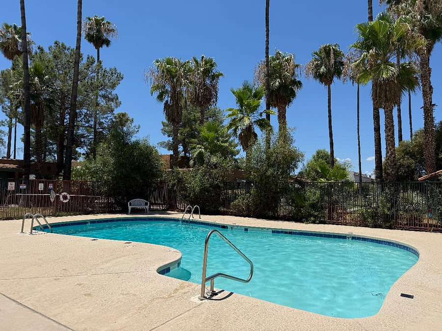Pool is steps away from the front door.