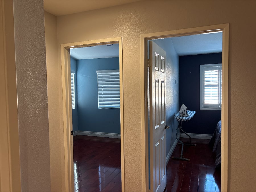 Bedroom is on the right, if you wanted to rent the extra room for an office or sitting room on the left. 