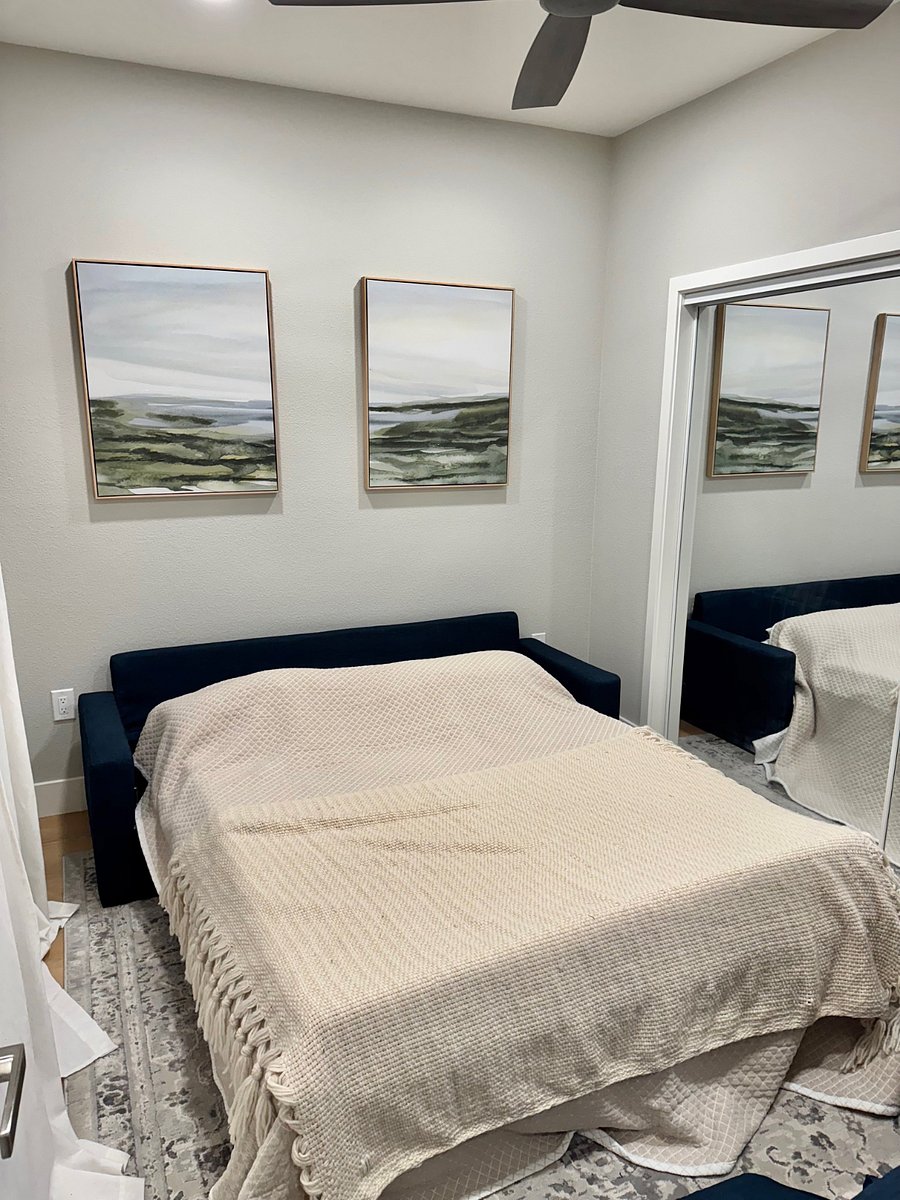 Second bedroom with a fold-out queen sized mattress and black out shades