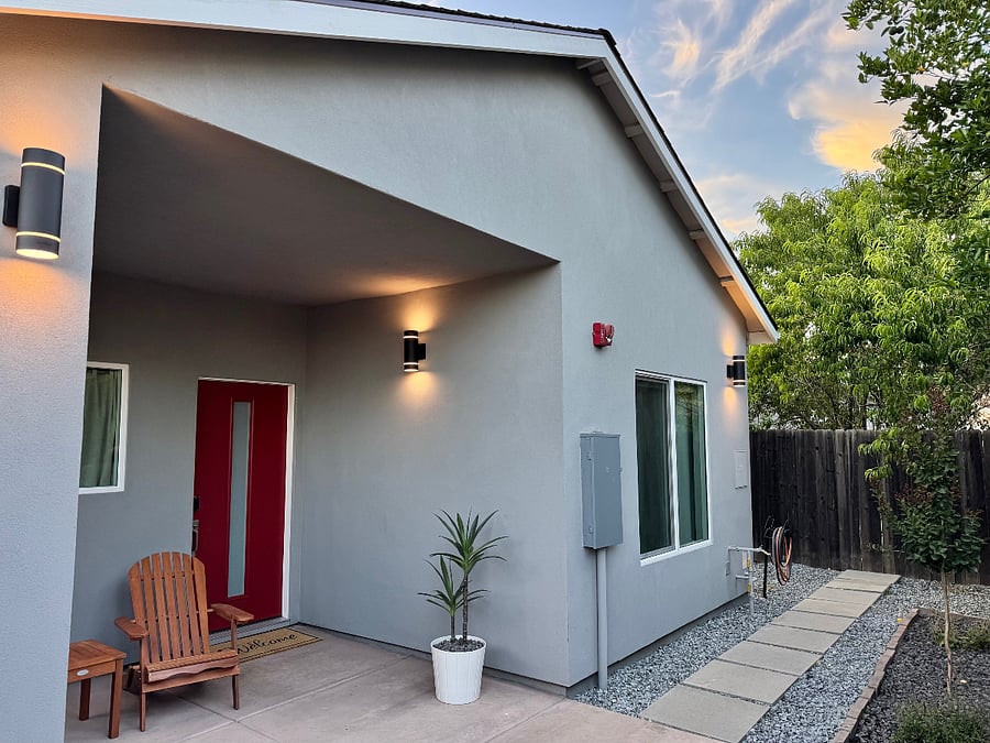Private patio and mini yard with ambient lighting