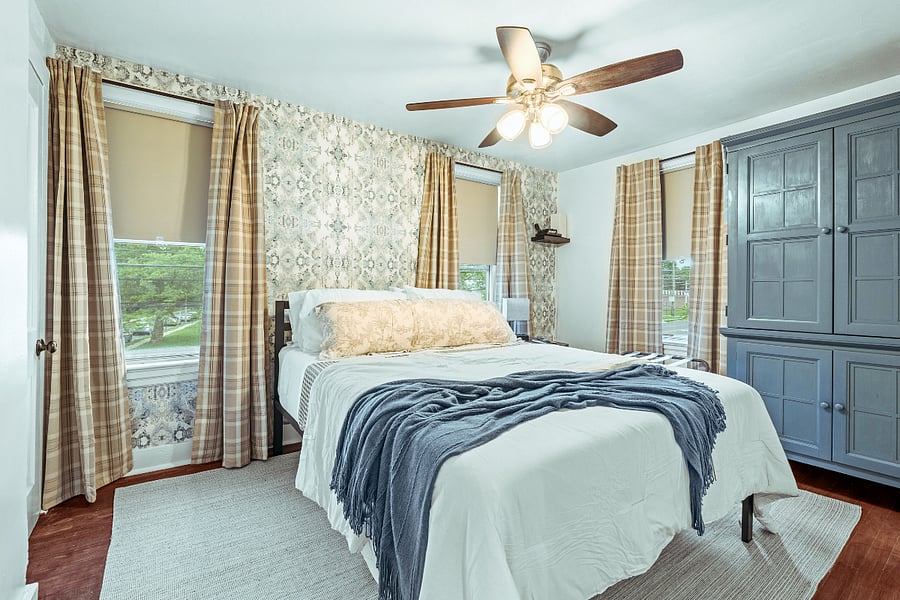 Bedroom Includes A Closet & Drawer Storage in Armoire.