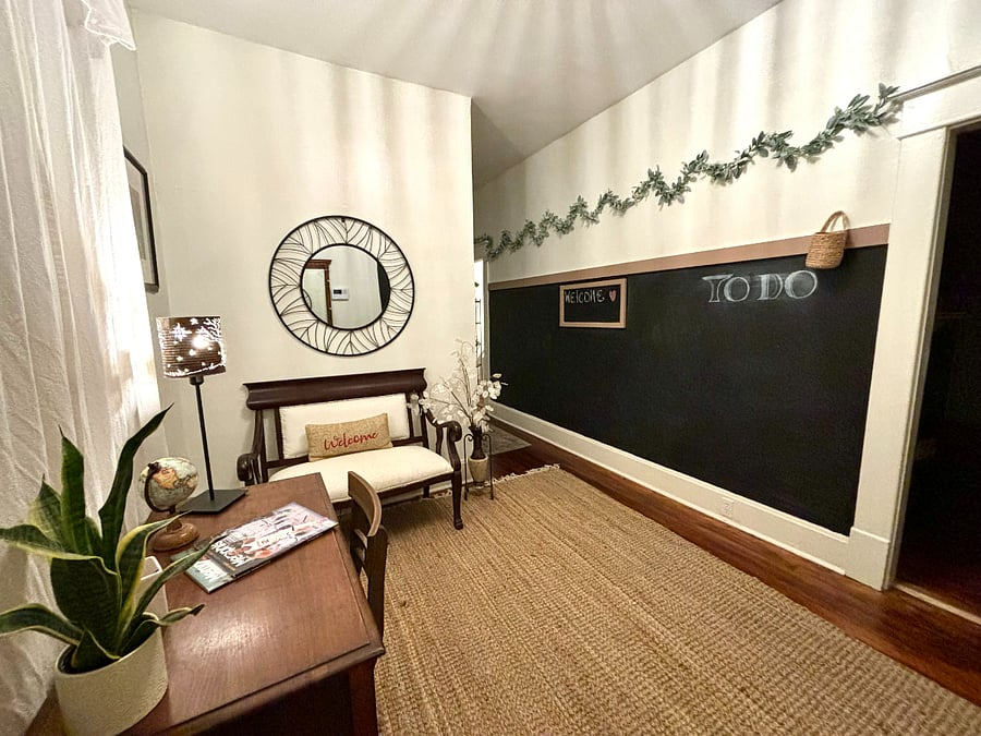 Have fun doodling or writing notes on this wall size blackboard.