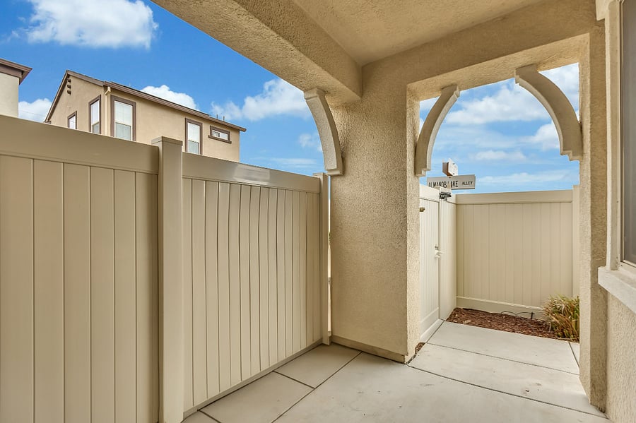 Covered patio with bistro set