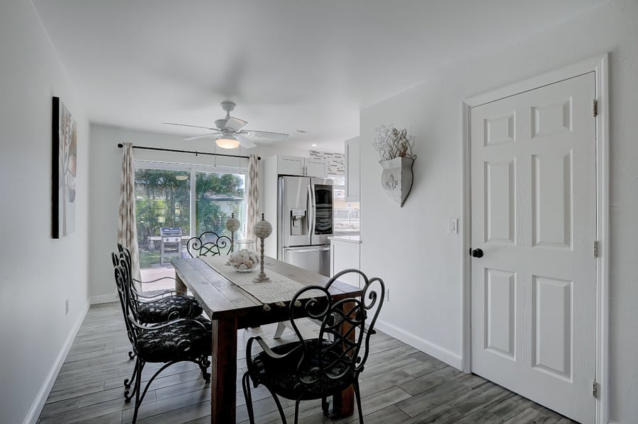 Dining area with view to pool area