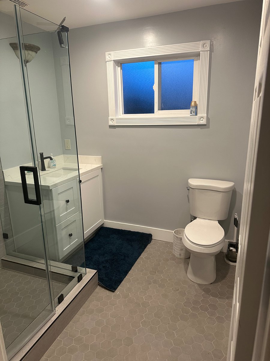Bathroom has shower and was recently remodeled. 