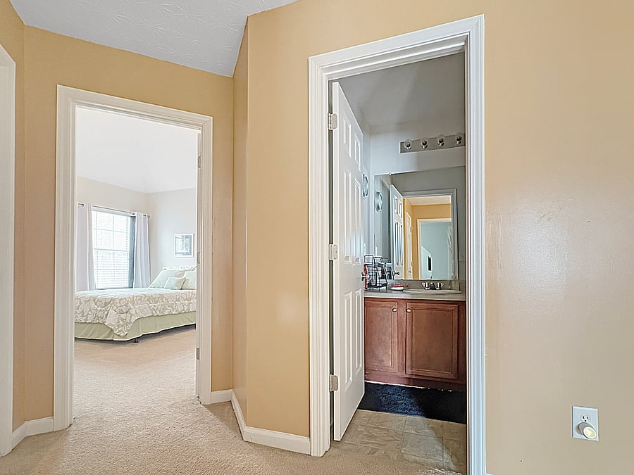 This view is between the bedroom and the bathroom, immediately outside of the bedroom!