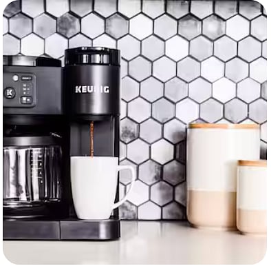 Enjoy a cup of hot coffee from the Keurig.