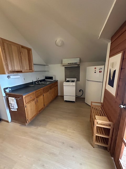 To the right of the entry is the kitchen area.