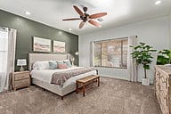 Master bedroom with blackout curtains and wood blinds, King size luxury new mattress, smart tv and sound machine.
