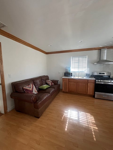 living room and small kitchenette area