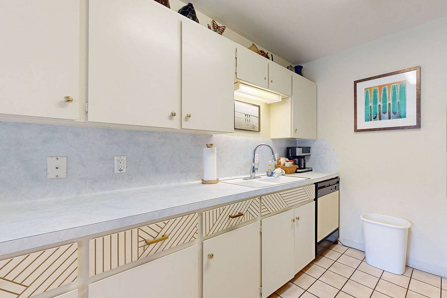 Mod kitchen with abundant prepping and storage space