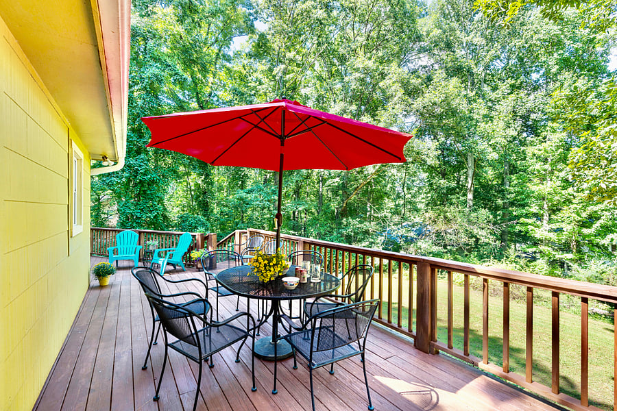 Large rear deck overlooking huge backyard