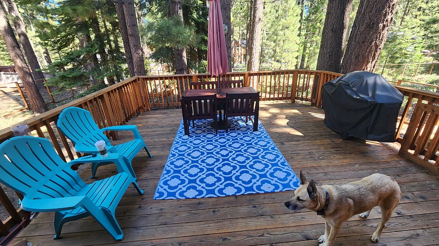 Back deck and fenced yard.