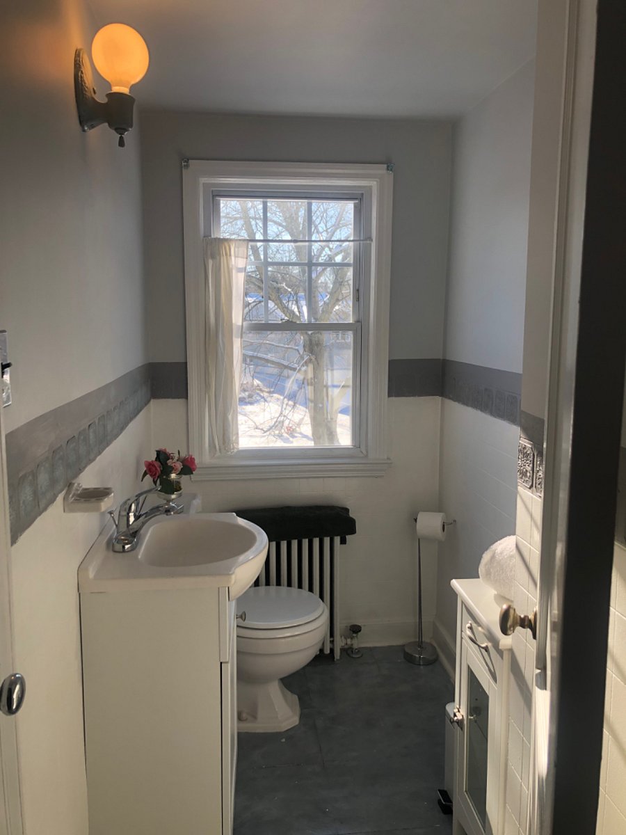 Half bath between bedroom and living room,is for your exclusive use.