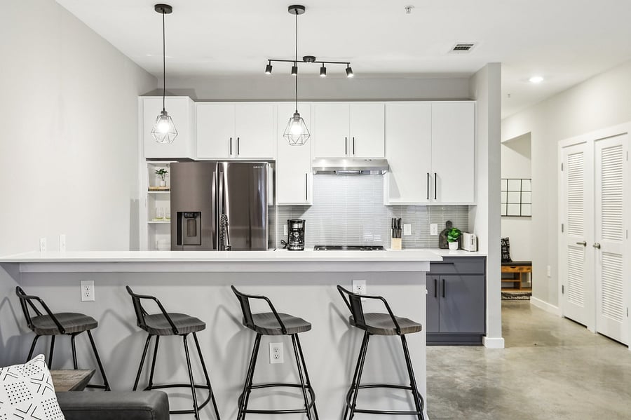 Kitchen with bartop seating