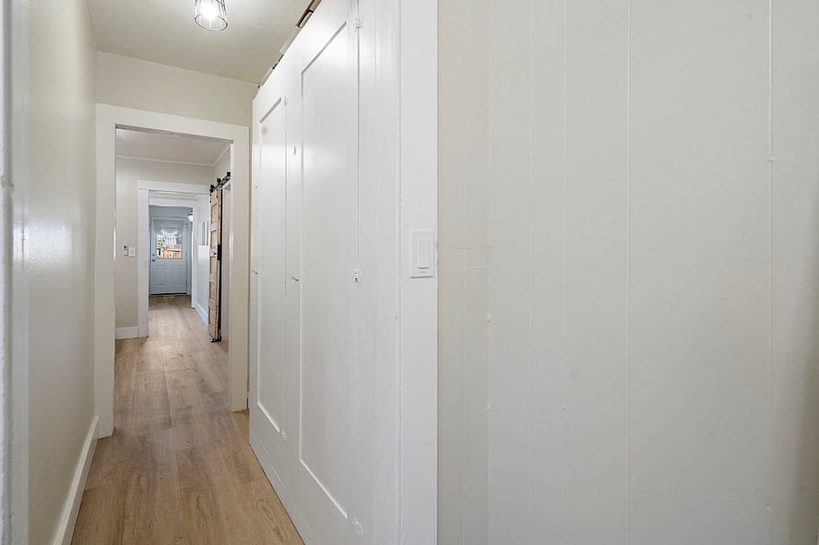 Plenty of storage space Hall Closets with Lined shelves.