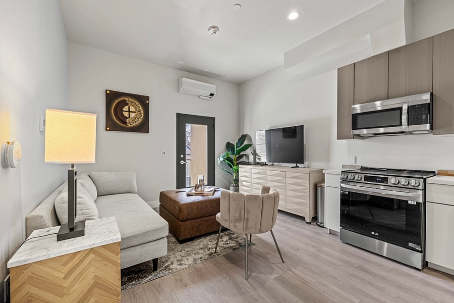 Step into a modern oasis of calm and relaxation in this beautifully designed living room space