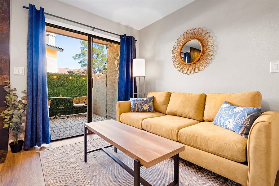 Connected living room and patio spaces