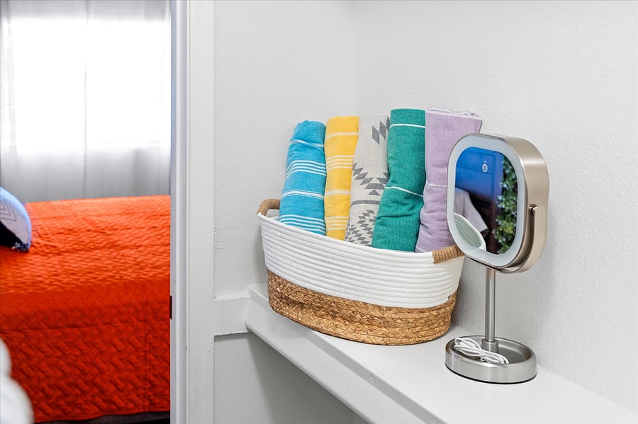 Pool towels and more found in the primary walk-in closet