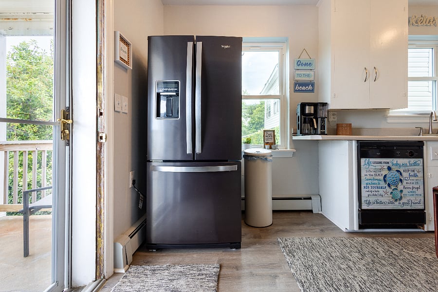 Refrigerator, coffee station and dishwasher.